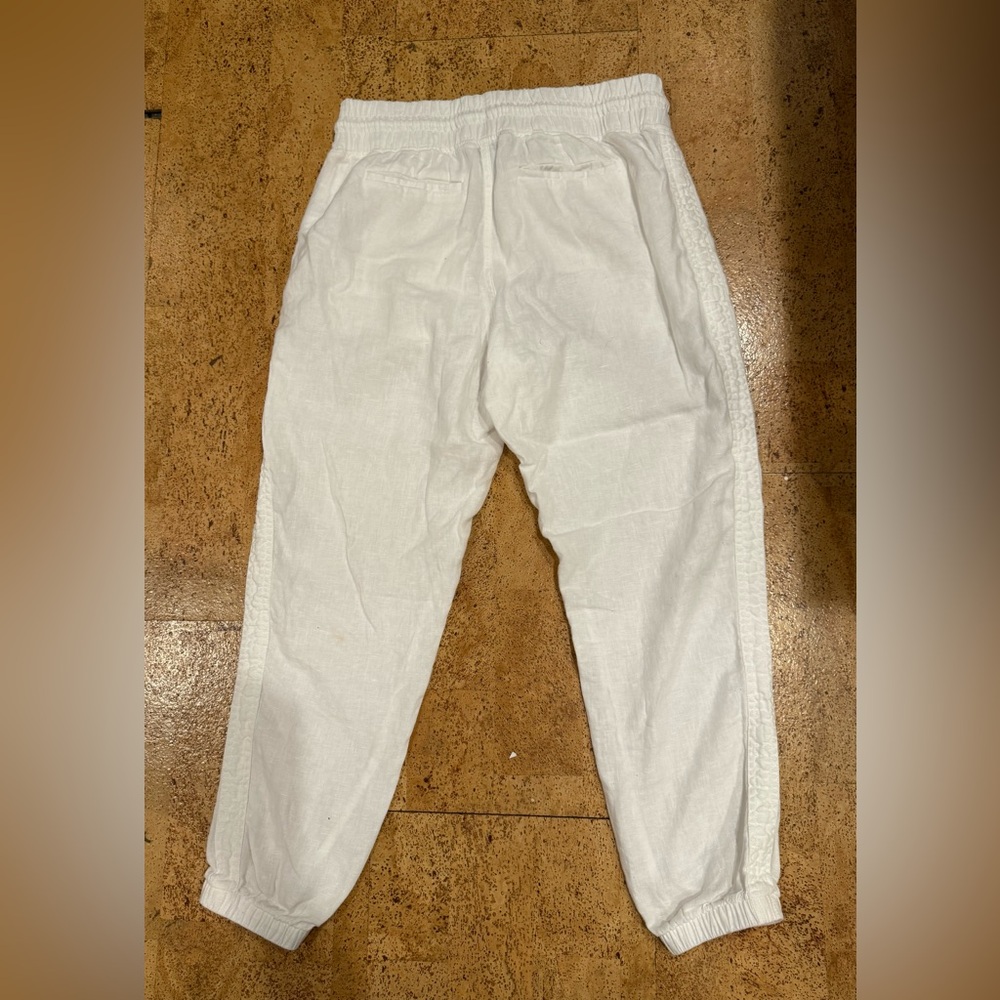 Athleta Cabo Linen Joggers Women's 8 White Chambray Pants 100% Linen Airy Beach - Picture 10 of 16